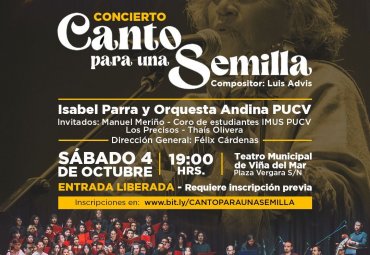 Concierto “Canto para una Semilla” celebrará el Día de la Música Chilena