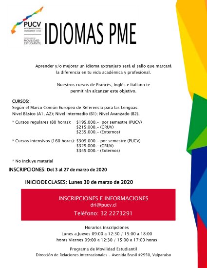 Cierre inscripciones para Cursos de Idiomas PME 1er Semestre 2020