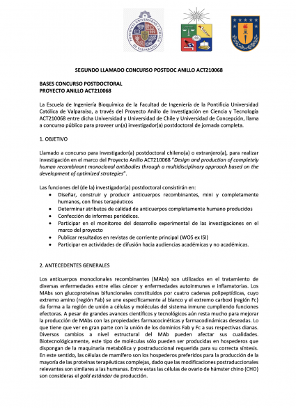 Concurso para Investigador Posdoctoral Anillo ACT210068