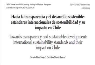 Revista ''CAPIC Review'' publica ensayo del académico Mario Pino sobre información financiera y sostenibilidad